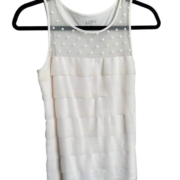 Loft Cream Polka Dot Ruffle Sleeveless Top XSP - Picture 3 of 3